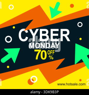 An advertisement for an online sale event called Cyber Monday, offering a significant discount. ` Stock Vector